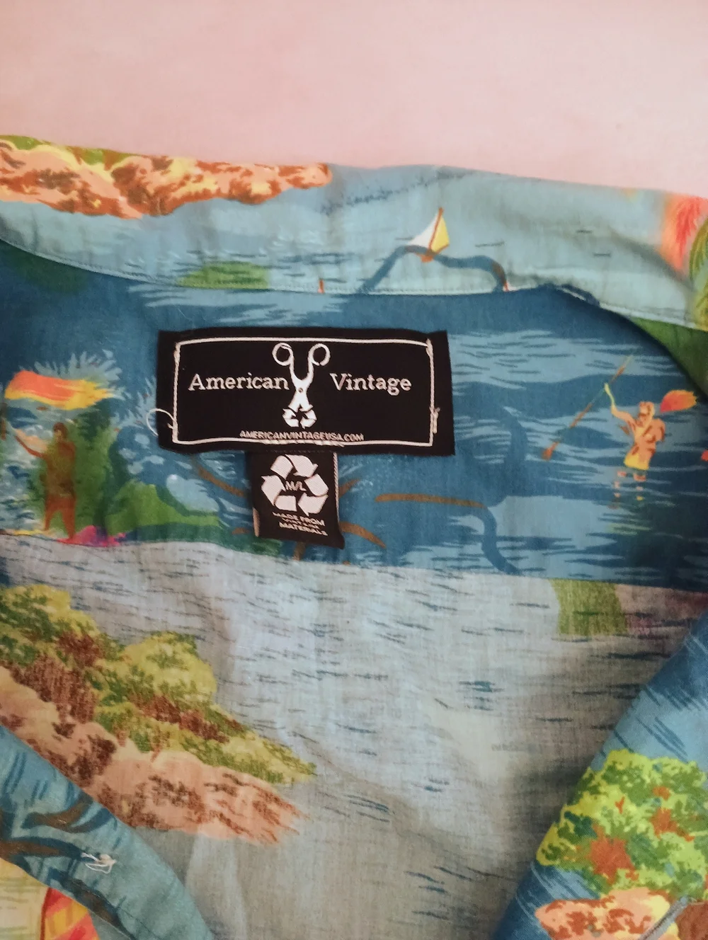 American Vintage Blue Tropical Print Cropped Button-Up - Picture 3 of 4